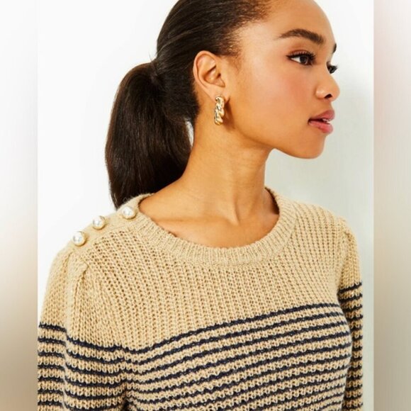 NWT Lilly Pulitzer Finney Sweater Sand Bar Sparkle Strip Size S - Picture 2 of 13